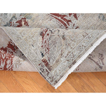 Load image into Gallery viewer, 8&#39;2&quot;x10&#39;3&quot; Beige, Broken Tulip Design, Silk with Textured Wool, Hand Knotted Oriental Rug FWR482364