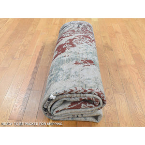 8'2"x10'3" Beige, Broken Tulip Design, Silk with Textured Wool, Hand Knotted Oriental Rug FWR482364