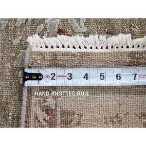 8'2"x10'3" Beige, Broken Tulip Design, Silk with Textured Wool, Hand Knotted Oriental Rug FWR482364