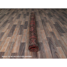 Load image into Gallery viewer, 5&#39;2&quot;x8&#39; Blush Red, Semi Antique Persian Shiraz with Geometric Pattern, Shaved Down, Zero Pile, Sides and Ends Professionally Secured, Hand Knotted, Pure Wool, Oriental Rug FWR4818