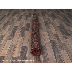 5'2"x8' Blush Red, Semi Antique Persian Shiraz with Geometric Pattern, Shaved Down, Zero Pile, Sides and Ends Professionally Secured, Hand Knotted, Pure Wool, Oriental Rug FWR4818