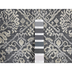 2'1"x2'1" Charcoal Gray, Silk with Textured Wool, Tone on Tone Design, Hand Knotted, Sample Fragment, Oriental Rug FWR482400