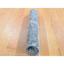 Load image into Gallery viewer, 2&#39;1&quot;x2&#39;1&quot; Charcoal Gray, Silk with Textured Wool, Tone on Tone Design, Hand Knotted, Sample Fragment, Oriental Rug FWR482400