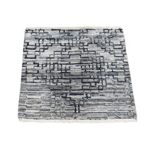Load image into Gallery viewer, 2&#39;x2&#39; Gray, Modern Design, Silk with Textured Wool, Hand Knotted, Sample Fragment, Oriental Rug FWR482436