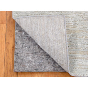 2'x3' Light Beige, Silk with Textured Wool, Modern Design, Hand Knotted, Mat, Oriental Rug FWR482490