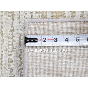 2'x3' Light Beige, Silk With Textured Wool, Modern Design, Hand Knotted, Mat, Oriental Rug FWR482490
