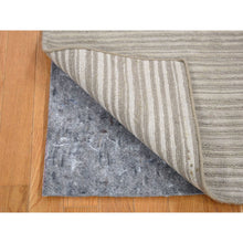 Load image into Gallery viewer, 2&#39;x3&#39; Beige, Modern, Stripe Design, Hand Loomed, Wool And Silk, Cut And Loop, Mat, Oriental Rug FWR482502