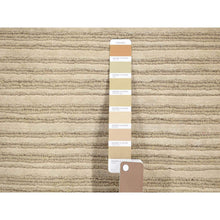 Load image into Gallery viewer, 2&#39;x3&#39; Beige, Modern, Stripe Design, Hand Loomed, Wool And Silk, Cut And Loop, Mat, Oriental Rug FWR482502