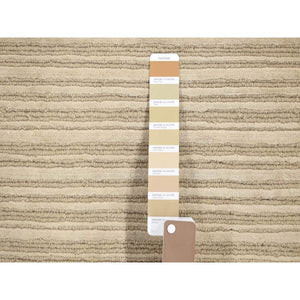 2'x3' Beige, Modern, Stripe Design, Hand Loomed, Wool And Silk, Cut And Loop, Mat, Oriental Rug FWR482502