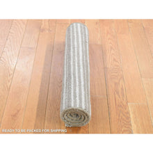 Load image into Gallery viewer, 2&#39;x3&#39; Beige, Modern, Stripe Design, Hand Loomed, Wool And Silk, Cut And Loop, Mat, Oriental Rug FWR482502