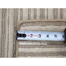 Load image into Gallery viewer, 2&#39;x3&#39; Beige, Modern, Stripe Design, Hand Loomed, Wool And Silk, Cut And Loop, Mat, Oriental Rug FWR482502