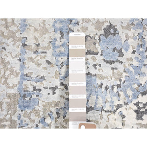 2'1"x2'1" Beige, Silk With Textured Wool, Broken Circle Design, Sample Fragment, Hand Knotted, Oriental Rug FWR482514