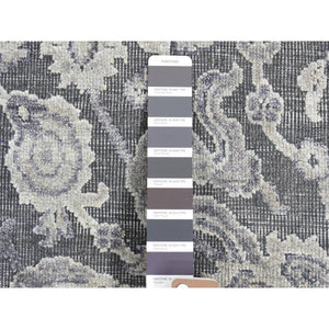 2'1"x2'1" Gray, Silk with Textured Wool, Hand Knotted, Oushak Influence, Sample Fragment, Oriental Rug FWR482532