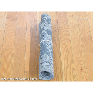 2'1"x2'1" Gray, Silk with Textured Wool, Hand Knotted, Oushak Influence, Sample Fragment, Oriental Rug FWR482532
