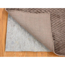 Load image into Gallery viewer, 2&#39;1&quot;x3&#39; Mocha Brown, Wool and Plant Based Silk, Modern Chevron Design, Hand Loomed, Mat Oriental Rug FWR482562