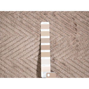 2'1"x3' Mocha Brown, Wool and Plant Based Silk, Modern Chevron Design, Hand Loomed, Mat Oriental Rug FWR482562