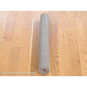 2'1"x3' Mocha Brown, Wool and Plant Based Silk, Modern Chevron Design, Hand Loomed, Mat Oriental Rug FWR482562