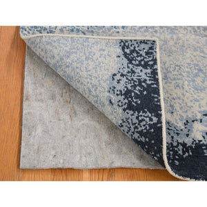 2'x3'2" Light Gray With Touches Of Blue, Modern Design, 100% Wool, Hand Knotted, Mat Oriental Rug FWR482568
