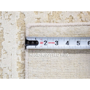 2'x3' Ivory, Modern Design, Pure Silk With Textured Wool, Hand Knotted, Mat Oriental Rug FWR482580