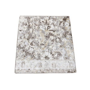 2'x2' Light Gray, Plant Based Silk and Textured Wool Modern Design, Hand Knotted, Mat Square Oriental Rug FWR482634