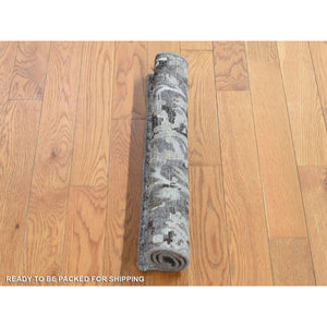 2'x2' Light Gray, Plant Based Silk and Textured Wool Modern Design, Hand Knotted, Mat Square Oriental Rug FWR482634