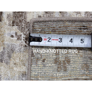 2'x2' Light Gray, Plant Based Silk and Textured Wool Modern Design, Hand Knotted, Mat Square Oriental Rug FWR482634