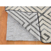 Load image into Gallery viewer, 9&#39;x12&#39; Ivory, Roman Key Squares Design, Hand Knotted, Pure Silk With Textured Wool, Modern, Oriental Rug FWR482682