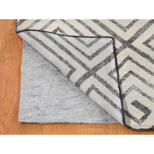 9'x12' Ivory, Roman Key Squares Design, Hand Knotted, Pure Silk With Textured Wool, Modern, Oriental Rug FWR482682