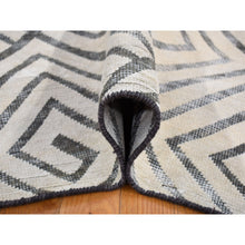 Load image into Gallery viewer, 9&#39;x12&#39; Ivory, Roman Key Squares Design, Hand Knotted, Pure Silk With Textured Wool, Modern, Oriental Rug FWR482682