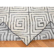 Load image into Gallery viewer, 9&#39;x12&#39; Ivory, Roman Key Squares Design, Hand Knotted, Pure Silk With Textured Wool, Modern, Oriental Rug FWR482682