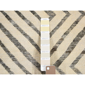 9'x12' Ivory, Roman Key Squares Design, Hand Knotted, Pure Silk With Textured Wool, Modern, Oriental Rug FWR482682