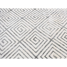 Load image into Gallery viewer, 9&#39;x12&#39; Ivory, Roman Key Squares Design, Hand Knotted, Pure Silk With Textured Wool, Modern, Oriental Rug FWR482682