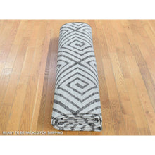 Load image into Gallery viewer, 9&#39;x12&#39; Ivory, Roman Key Squares Design, Hand Knotted, Pure Silk With Textured Wool, Modern, Oriental Rug FWR482682