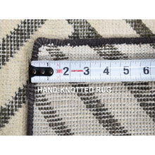 Load image into Gallery viewer, 9&#39;x12&#39; Ivory, Roman Key Squares Design, Hand Knotted, Pure Silk With Textured Wool, Modern, Oriental Rug FWR482682