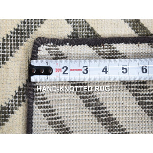 9'x12' Ivory, Roman Key Squares Design, Hand Knotted, Pure Silk With Textured Wool, Modern, Oriental Rug FWR482682