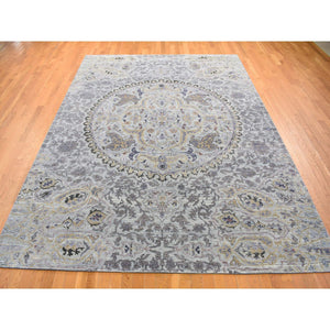 9'x12' Silver Gray, The Maharaja Design, Silk With Textured Wool Hand Knotted, Oriental Rug FWR482706