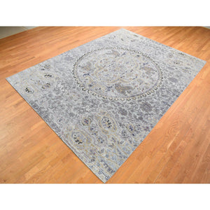 9'x12' Silver Gray, The Maharaja Design, Silk With Textured Wool Hand Knotted, Oriental Rug FWR482706
