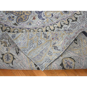 9'x12' Silver Gray, The Maharaja Design, Silk With Textured Wool Hand Knotted, Oriental Rug FWR482706