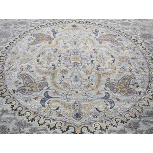 9'x12' Silver Gray, The Maharaja Design, Silk With Textured Wool Hand Knotted, Oriental Rug FWR482706