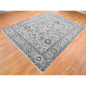 9'1"x12'3" Silver Gray, Peshawar With Sultanabad All Over Design, Hand Knotted, Pure Wool Oriental Rug FWR482712