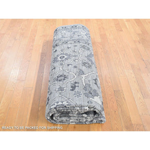 9'1"x12'3" Silver Gray, Peshawar With Sultanabad All Over Design, Hand Knotted, Pure Wool Oriental Rug FWR482712