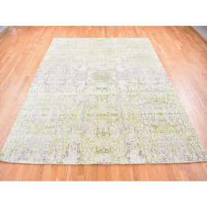 9'x11'9" Light Gray, Hand Knotted Wool And Silk, Transitional/modern Design Tone On Tone, Oriental Rug FWR482724
