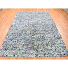 Load image into Gallery viewer, 9&#39;x12&#39;3&quot; Light Gray, Sari Silk With Textured Wool, Psefas Square Design Hand Knotted, Oriental Rug FWR482730