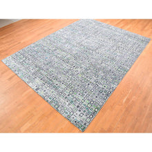 Load image into Gallery viewer, 9&#39;x12&#39;3&quot; Light Gray, Sari Silk With Textured Wool, Psefas Square Design Hand Knotted, Oriental Rug FWR482730