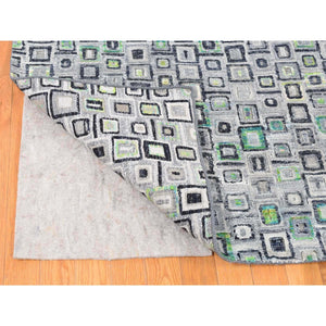 9'x12'3" Light Gray, Sari Silk With Textured Wool, Psefas Square Design Hand Knotted, Oriental Rug FWR482730