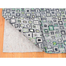 Load image into Gallery viewer, 9&#39;x12&#39;3&quot; Light Gray, Sari Silk With Textured Wool, Psefas Square Design Hand Knotted, Oriental Rug FWR482730