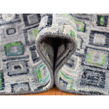 Load image into Gallery viewer, 9&#39;x12&#39;3&quot; Light Gray, Sari Silk With Textured Wool, Psefas Square Design Hand Knotted, Oriental Rug FWR482730