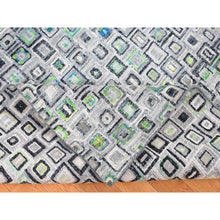 Load image into Gallery viewer, 9&#39;x12&#39;3&quot; Light Gray, Sari Silk With Textured Wool, Psefas Square Design Hand Knotted, Oriental Rug FWR482730
