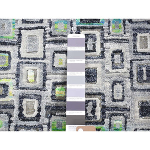 9'x12'3" Light Gray, Sari Silk With Textured Wool, Psefas Square Design Hand Knotted, Oriental Rug FWR482730