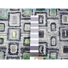 Load image into Gallery viewer, 9&#39;x12&#39;3&quot; Light Gray, Sari Silk With Textured Wool, Psefas Square Design Hand Knotted, Oriental Rug FWR482730